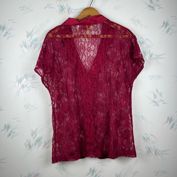 Victoria’s Secret Burgundy Red Lace Short Sleeve Pajama Shirt Button Down Large - Picture 5 of 9
